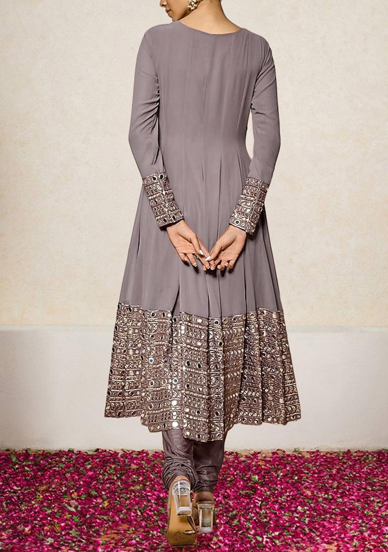 Dark Mauve Kurta Set With Hand Embroidered Salwar And Dupatta