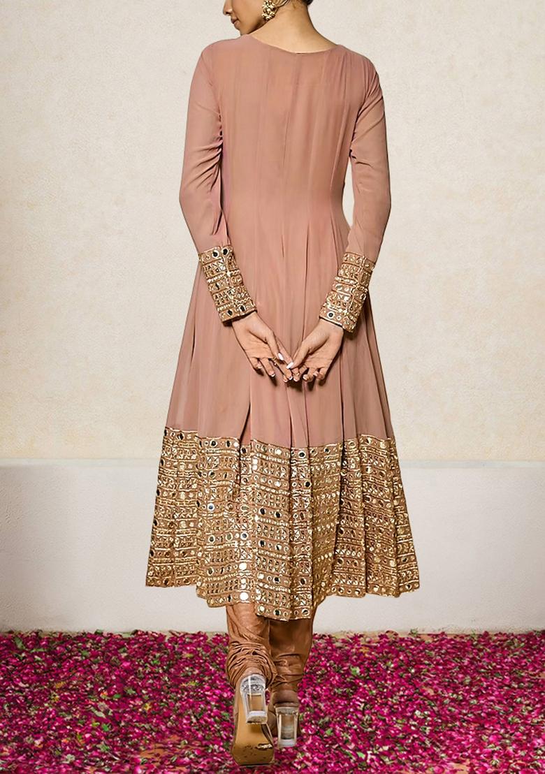 Peach Kurta Set With Hand Embroidered Salwar And Dupatta