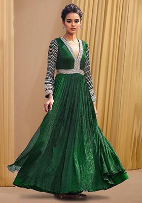 Green Anarkali Set With Hand Embroidered Dupatta
