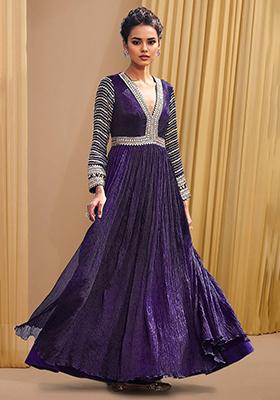 Purple Anarkali Set With Hand Embroidered Dupatta