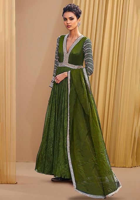 Fresh Lime Green Embroidered Anarkali Kurta Set with Dupatta main image 1