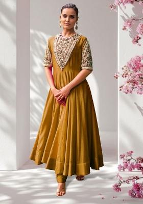 Yellow Anarkali Set With Hand Embroidered Pant