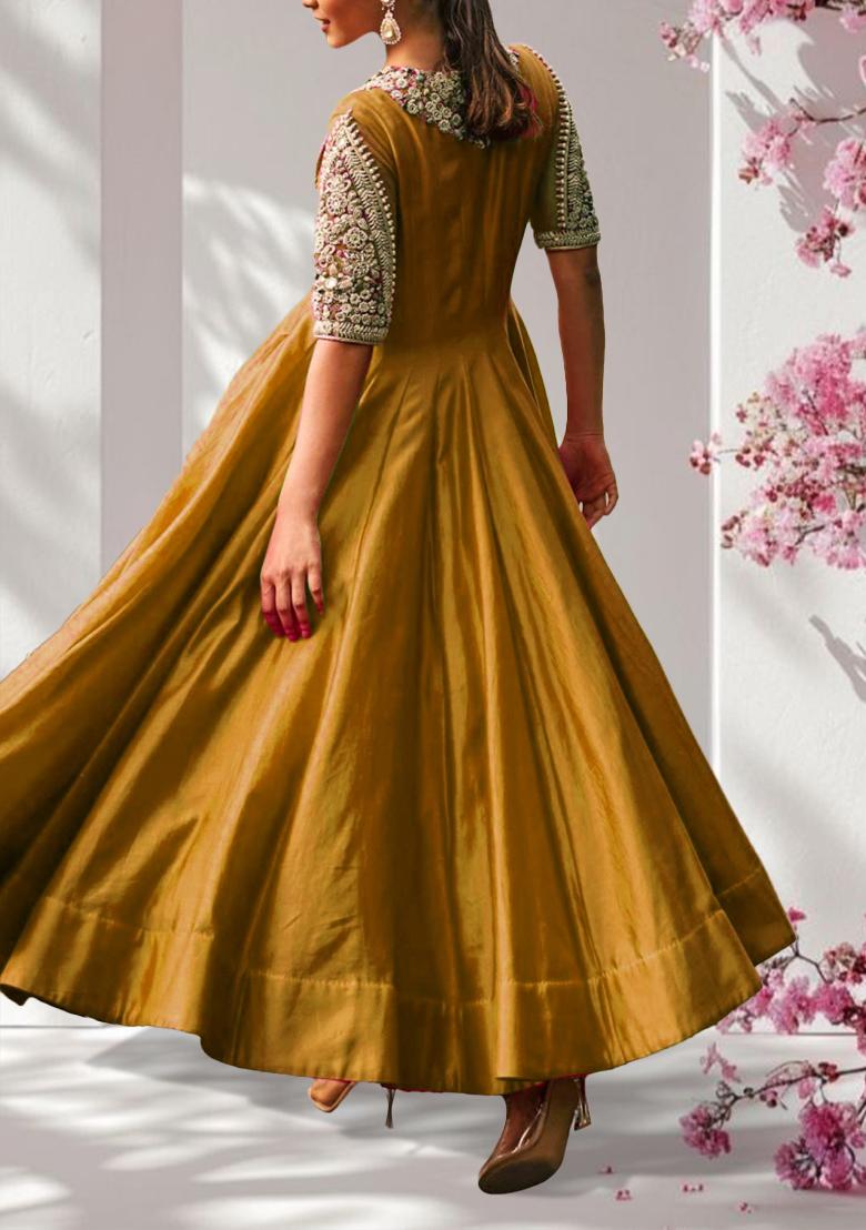 Yellow Anarkali Set With Hand Embroidered Pant