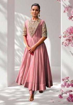 Pink Anarkali Set With Hand Embroidered Pant