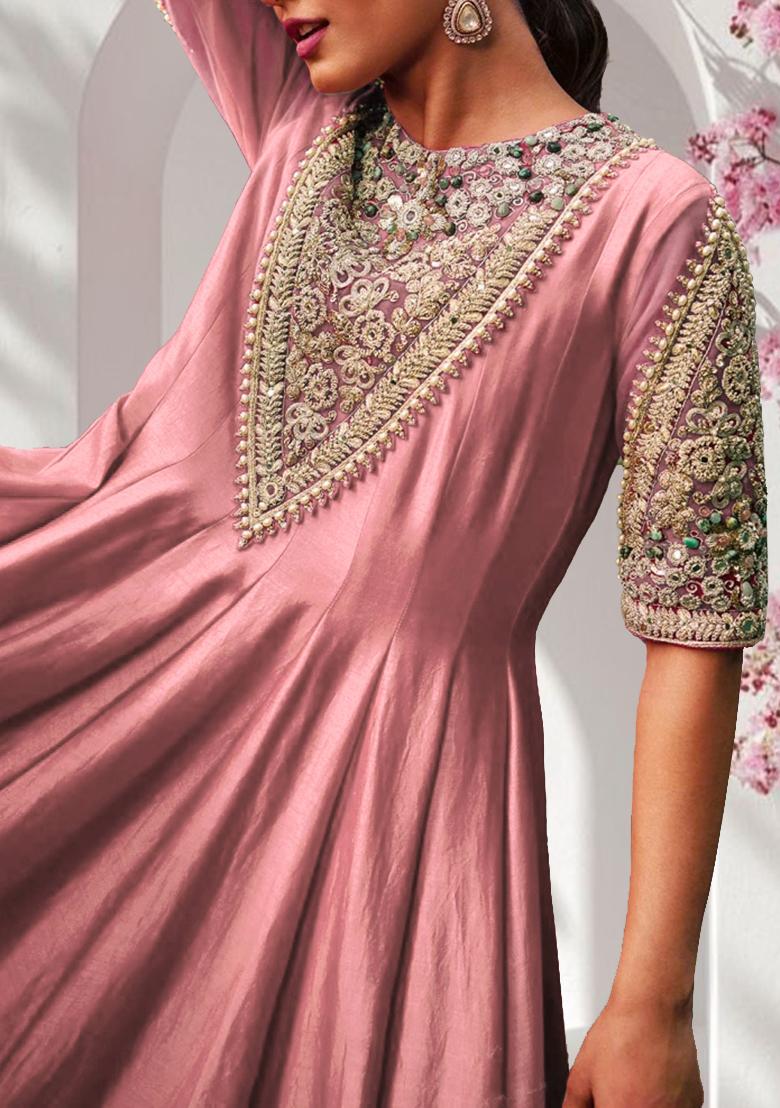 Pink Anarkali Set With Hand Embroidered Pant