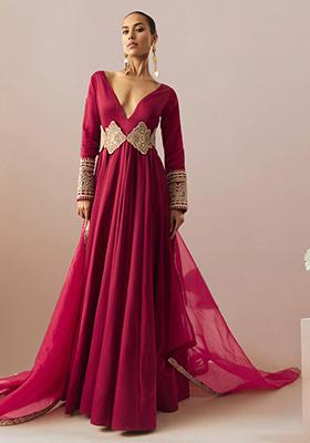 Fuschia Pink Sharara Set With Hand Embroidered Kurta And Dupatta