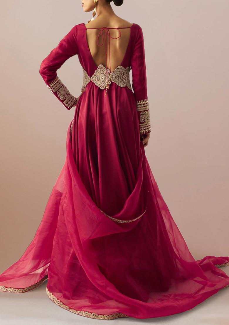 Fuschia Pink Sharara Set With Hand Embroidered Kurta And Dupatta
