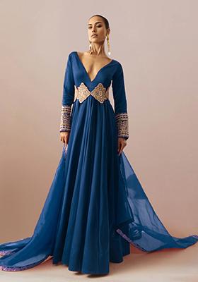 Teal Blue Anarkali Set With Hand Embroidered Kurta And Dupatta