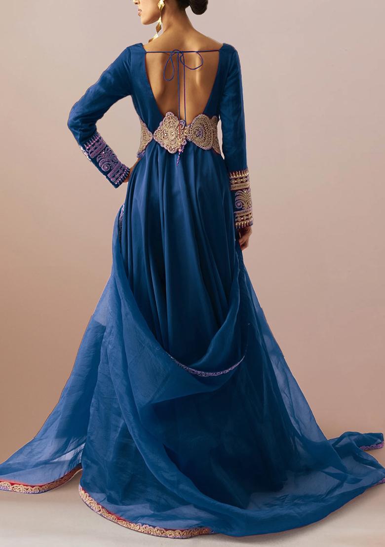 Teal Blue Anarkali Set With Hand Embroidered Kurta And Dupatta