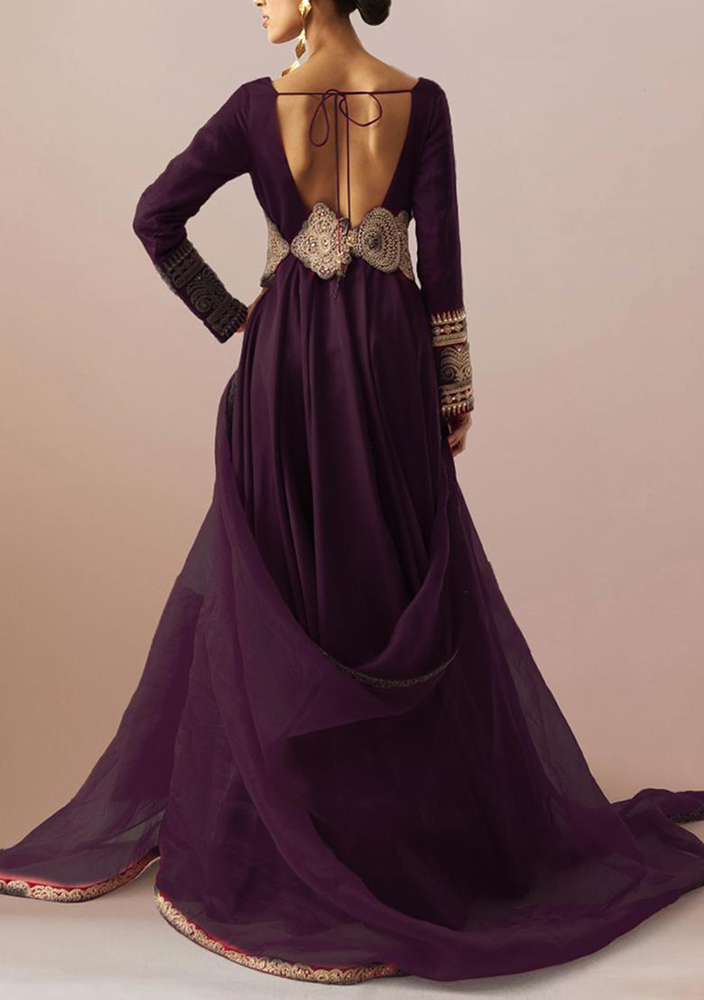 Purple Anarkali Set With Hand Embroidered Kurta And Dupatta