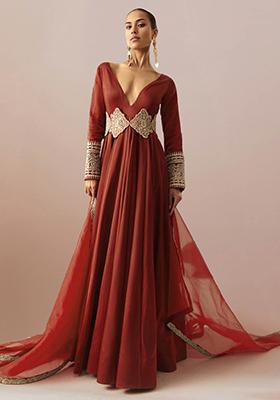 Peach Anarkali Set With Hand Embroidered Kurta And Dupatta