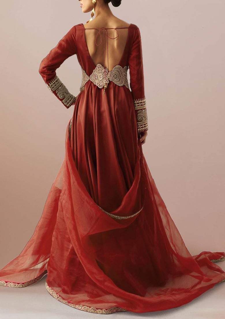 Peach Anarkali Set With Hand Embroidered Kurta And Dupatta