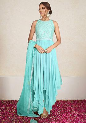 Sky Blue Kurta Set With Hand Embroidered Pant And Dupatta