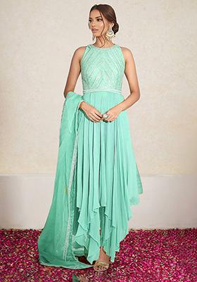 Blue Kurta Set With Hand Embroidered Pant And Dupatta