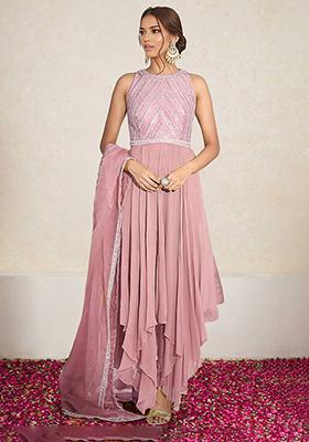 Pink Kurta Set With Hand Embroidered Pant And Dupatta