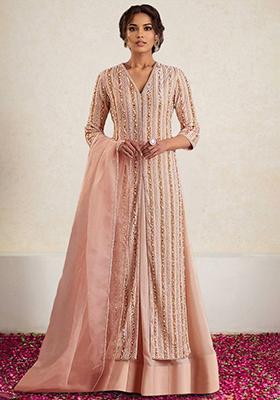 Blush Pink Skirt Set With Hand Embroidered Kurta And Dupatta