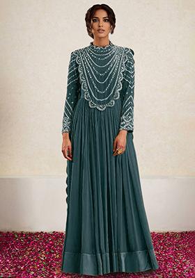 Green Anarkali Set With Hand Embroidered Pant