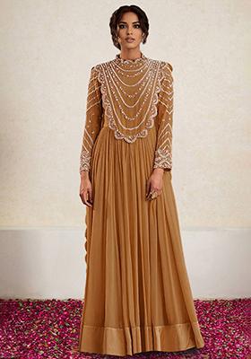 Jasper Orange Anarkali Set With Hand Embroidered Pant