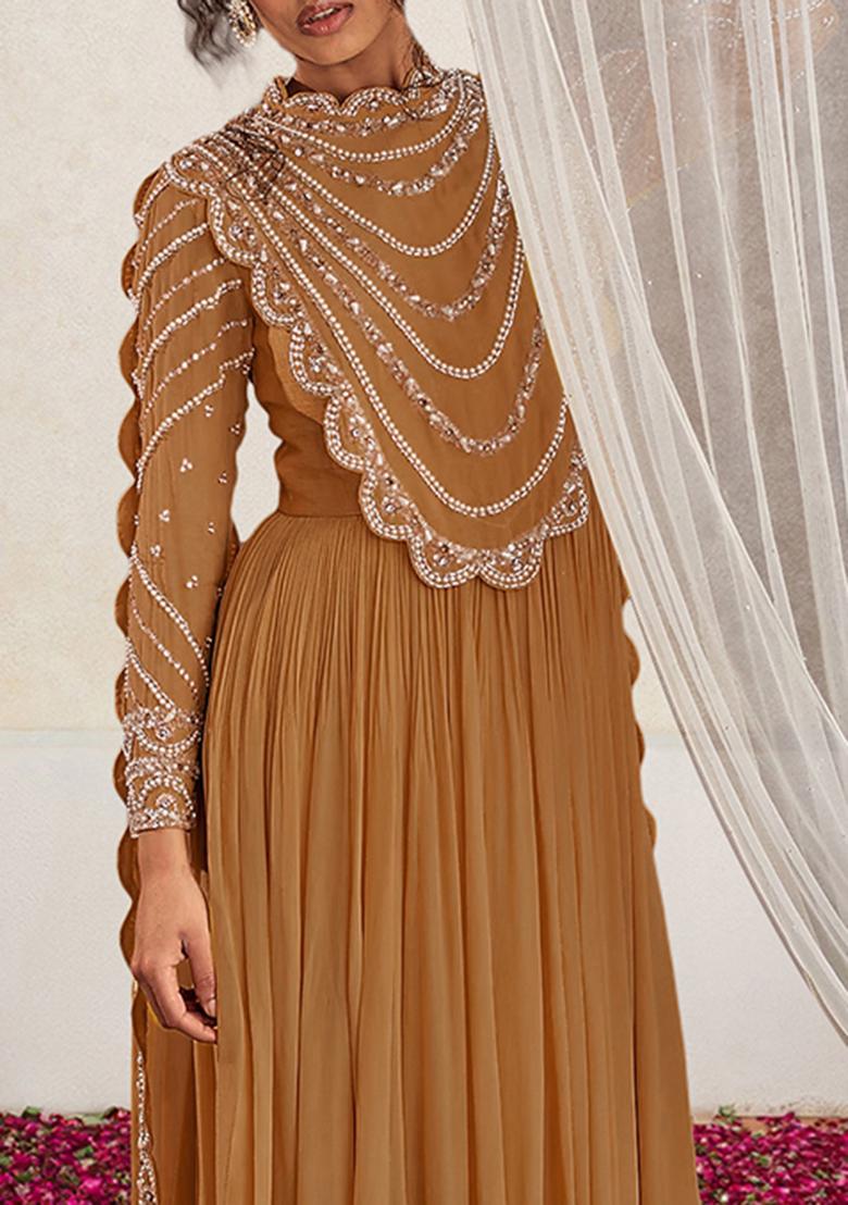 Jasper Orange Anarkali Set With Hand Embroidered Pant