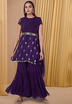 Purple Sharara Set With Hand Embroidered Kurta