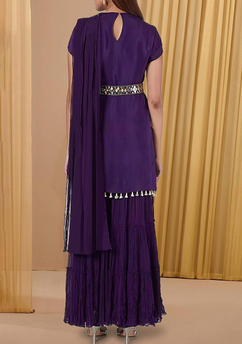 Purple Sharara Set With Hand Embroidered Kurta