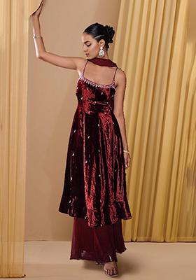 Maroon Sharara Set With Hand Embroidered Kurta And Dupatta