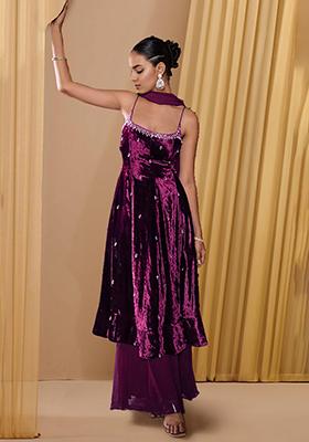 Magenta Sharara Set With Hand Embroidered Kurta And Dupatta