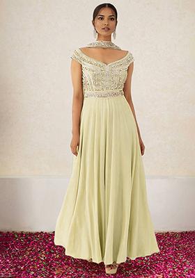 Light Green Anarkali Set With Hand Embroidered Dupatta