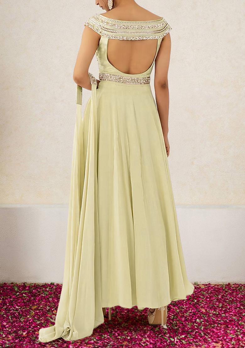 Light Green Anarkali Set With Hand Embroidered Dupatta