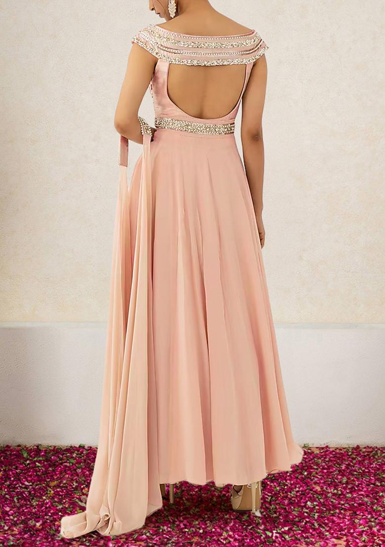 Blush Pink Anarkali Set With Hand Embroidered Dupatta