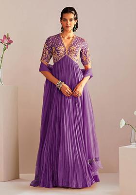 Lavender Anarkali Set With Hand Embroidered Dupatta