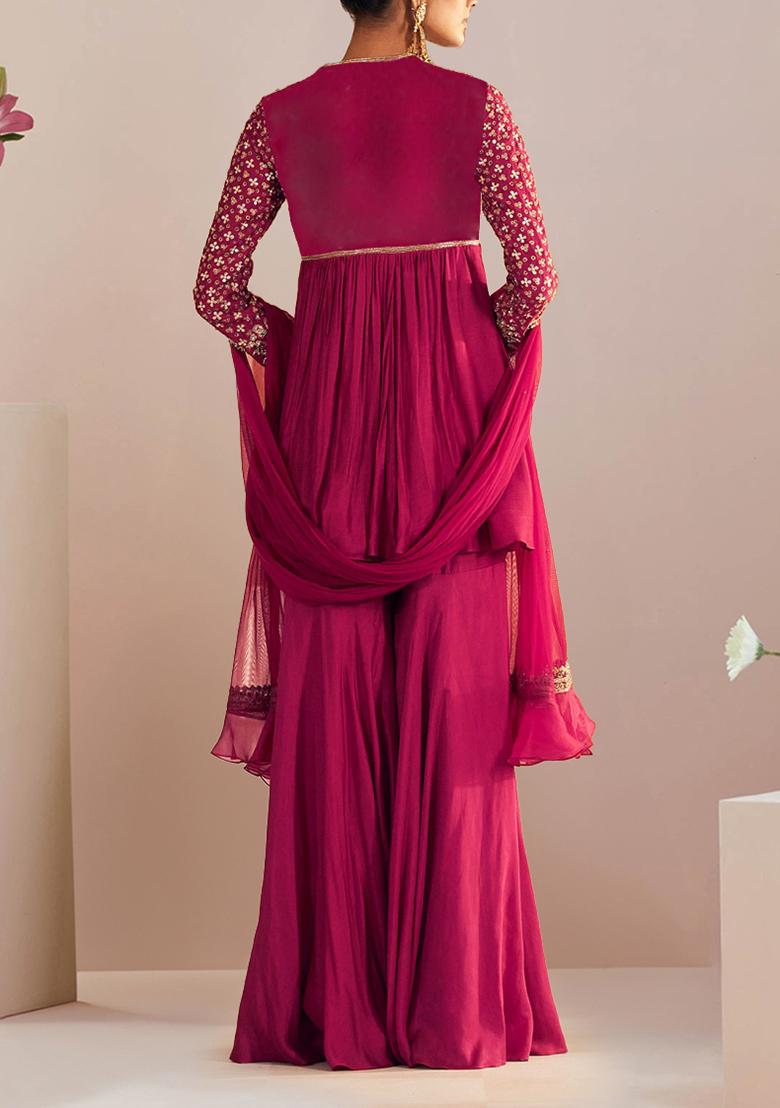 Pink Sharara Set With Hand Embroidered Kurta And Dupatta