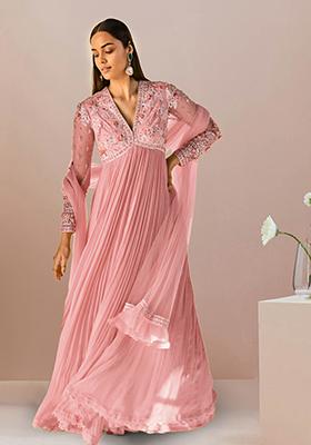 Blush Pink Anarkali Set With Hand Embroidered Dupatta