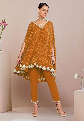 Mustard Hand Embroidered Kurta With Pant