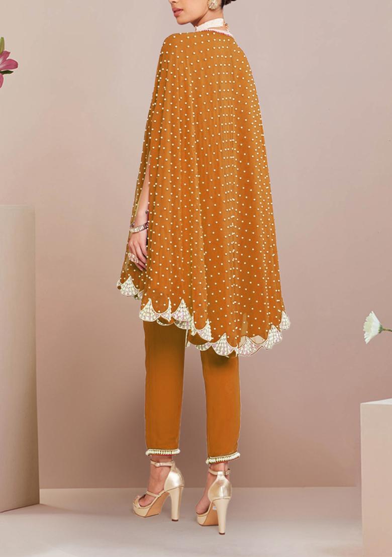 Mustard Hand Embroidered Kurta With Pant