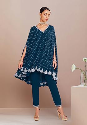 Blue Hand Embroidered Kurta With Pant