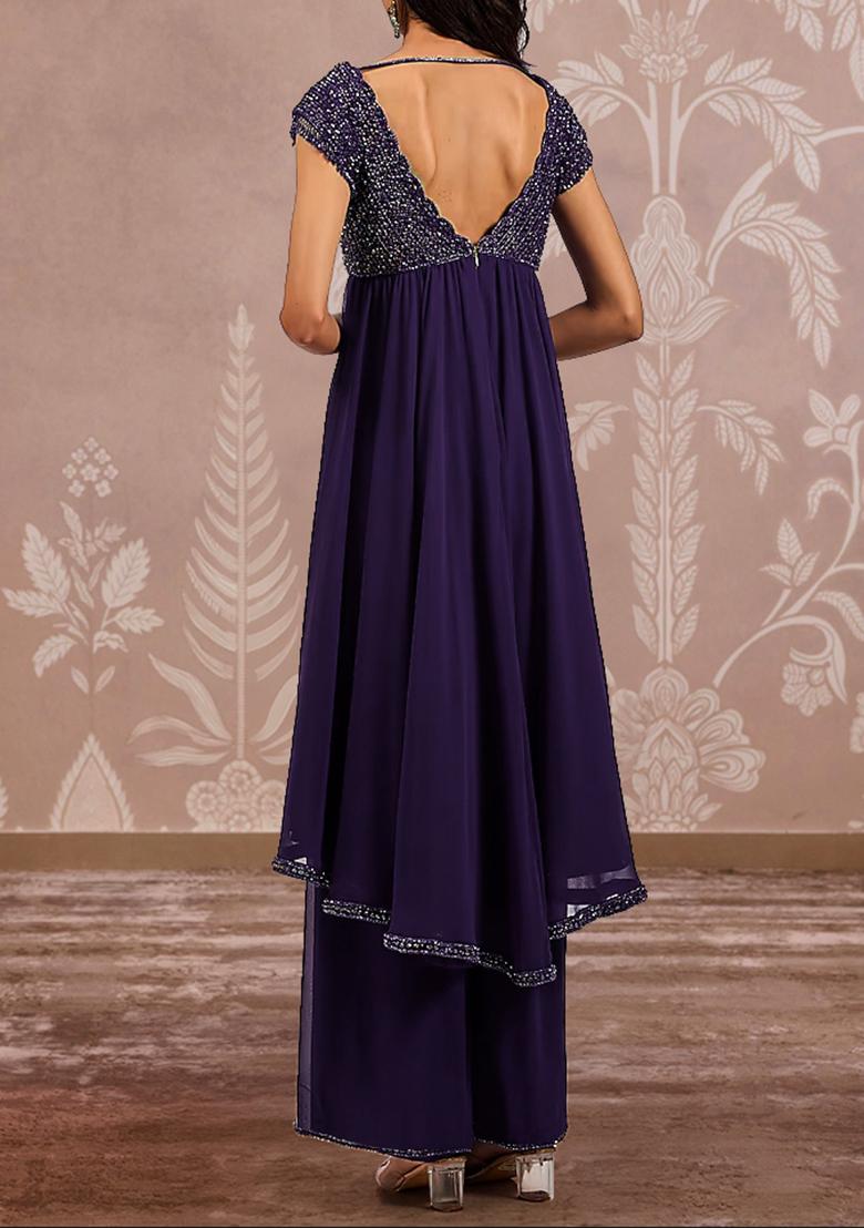 Purple Palazzo Set With Hand Embroidered Kurta And Dupatta