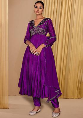 Pink Anarkali Set With Hand Embroidered Pant And Dupatta