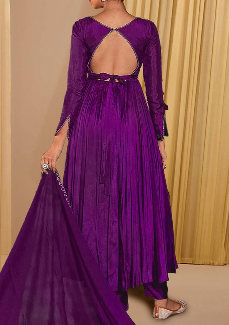 Pink Anarkali Set With Hand Embroidered Pant And Dupatta