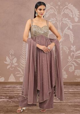 Blush Palazzo Set With Hand Embroidered Kurta And Dupatta