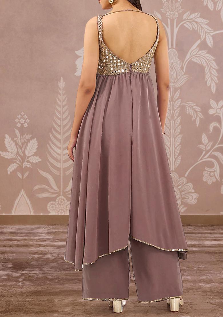 Blush Palazzo Set With Hand Embroidered Kurta And Dupatta