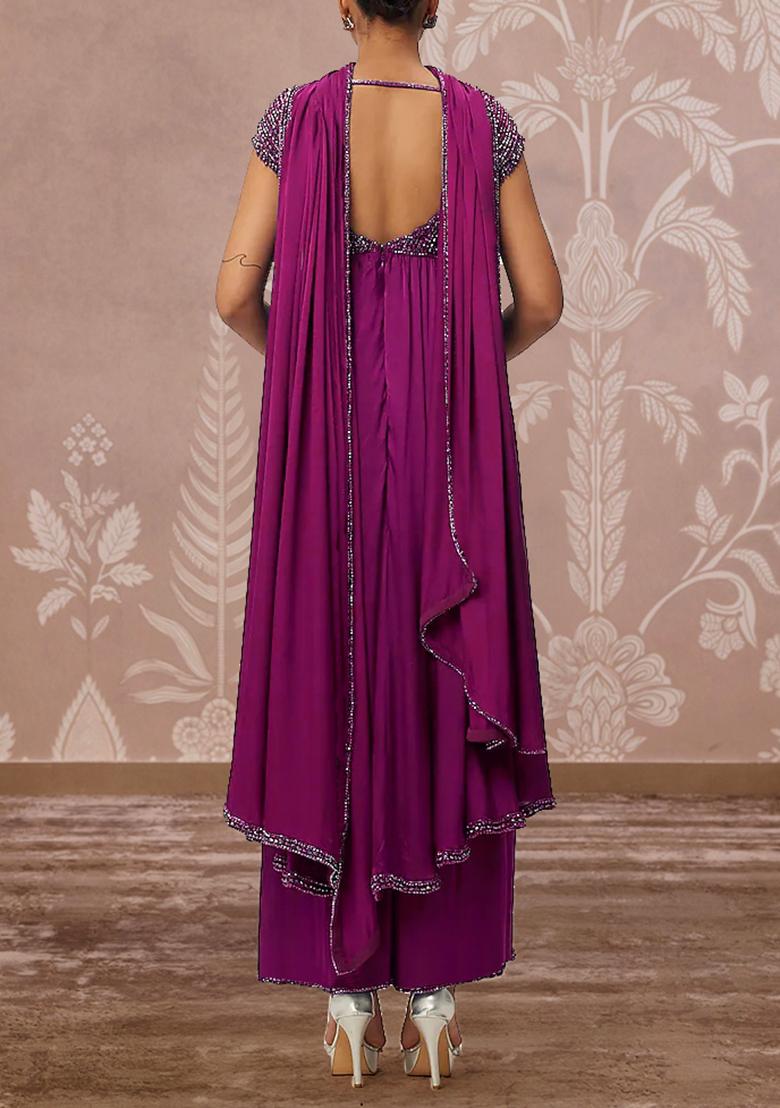 Pink Palazzo Set With Hand Embroidered Kurta And Dupatta