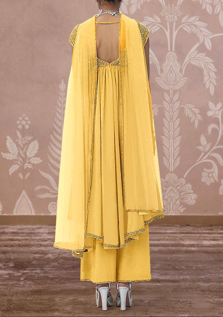 Yellow Palazzo Set With Hand Embroidered Kurta And Dupatta
