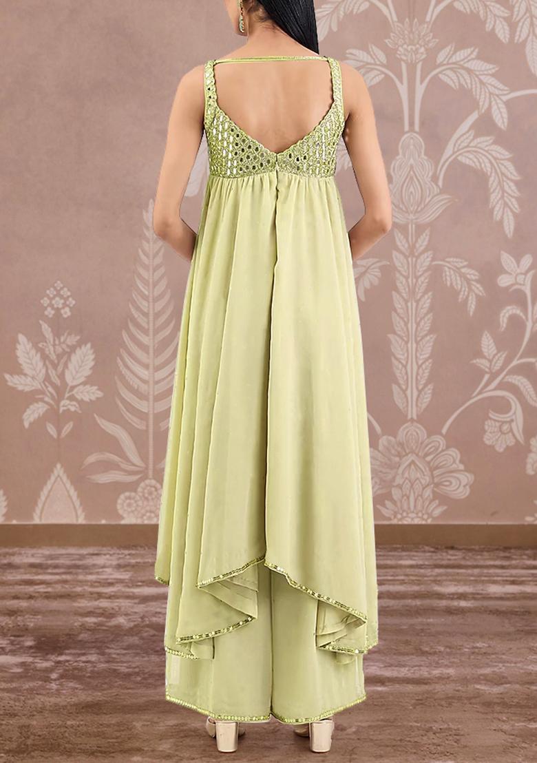 Olive Palazzo Set With Hand Embroidered Kurta And Dupatta