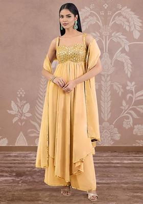 Yellow Palazzo Set With Hand Embroidered Kurta And Dupatta