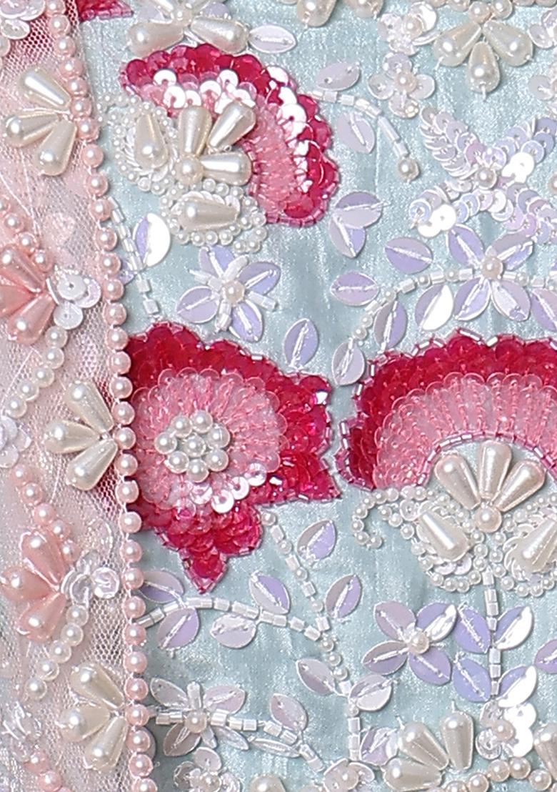 Blue Lehenga Set With Hand Embroidered Blouse And Dupatta