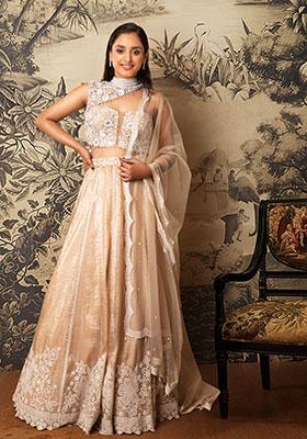 Beige Lehenga Set With Hand Embroidered Blouse And Dupatta