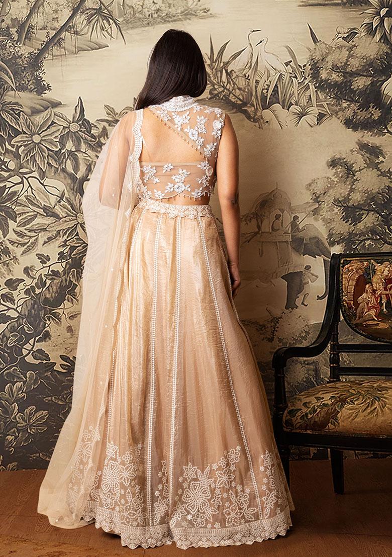 Beige Lehenga Set With Hand Embroidered Blouse And Dupatta