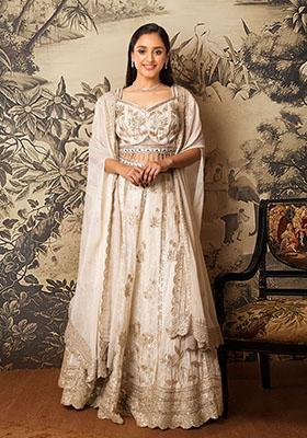White Lehenga Set With Hand Embroidered Blouse And Dupatta