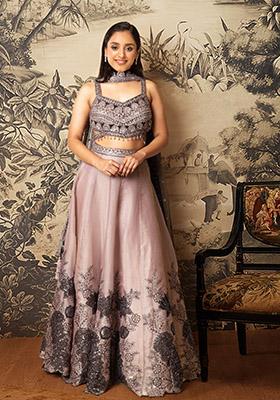 Grey Lehenga Set With Hand Embroidered Blouse And Dupatta